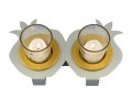 Joined Pair Pomegranate Candle Holders - Silver and Gold by Shraga Landesman