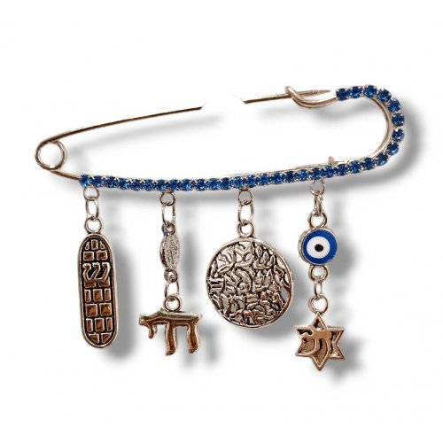 Judaic Blessings Pin for Baby Carriage, Stroller or Crib - Choose Blue or Pink