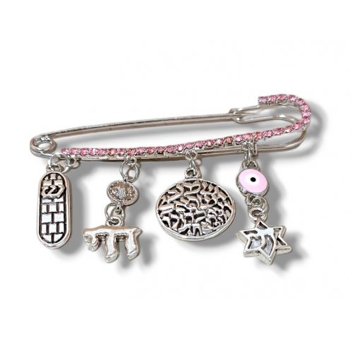 Judaic Blessings Pin for Baby Carriage, Stroller or Crib - Choose Blue or Pink