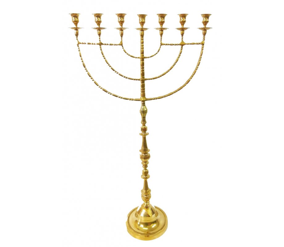 Jumbo Sized 7-Branch Menorah with Decorative Spheres, Gold Colored Brass  39