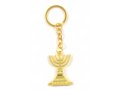 Key Ring with Decorative Seven Branch Menorah and Star of David - Gold