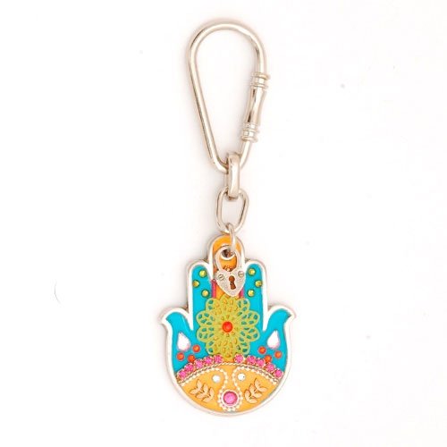 Keyring with Turquoise Flower Hamsa by Shahaf