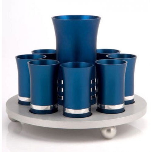 Kiddush Cup Set in blue Silver by Agayof
