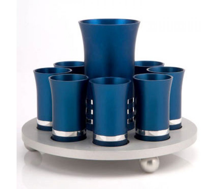 Kiddush Cup Set in blue Silver by Agayof