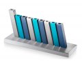 Kinetic Hanukkah Menorah Aluminum, Turquoise, Blue and Silver Rods - Adi Sidler