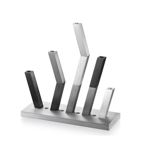 Kinetic Hanukkah Menorah Anodized Aluminum, Black & Silver Rods - Adi Sidler