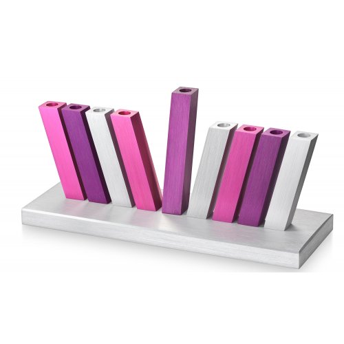 Kinetic Hanukkah Menorah Anodized Aluminum, Purple, Pink and Silver Rods - Adi Sidler