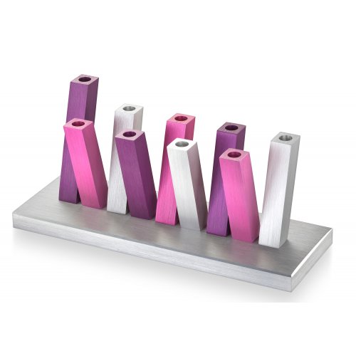 Kinetic Hanukkah Menorah Anodized Aluminum, Purple, Pink and Silver Rods - Adi Sidler