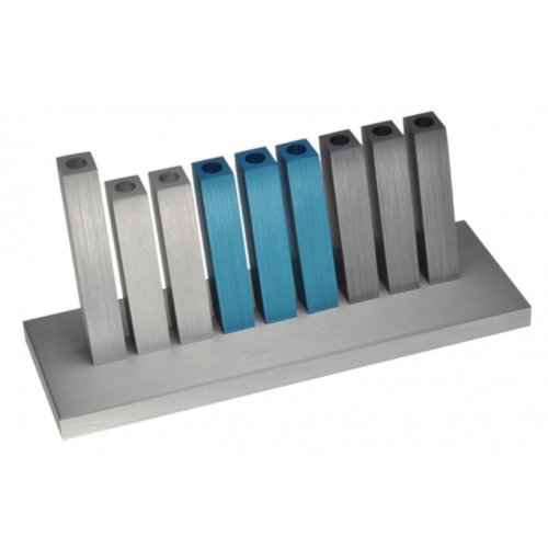 Kinetic Hanukkah Menorah Anodized Aluminum, Turquoise, Gray & Silver Rods - Adi Sidler