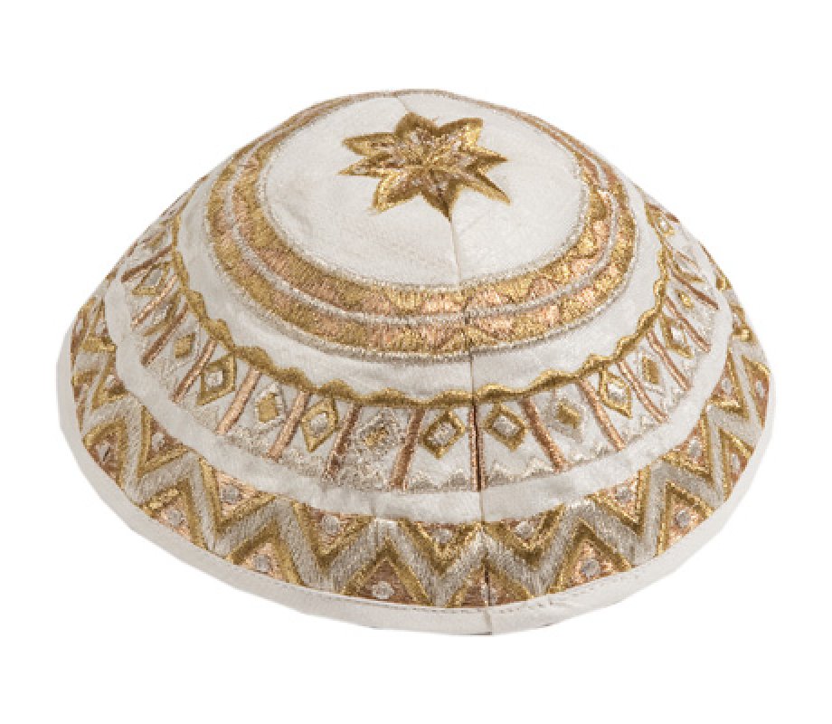 Kippah with Embroidered Geometric Designs, Gold and Silver – Yair Emanuel