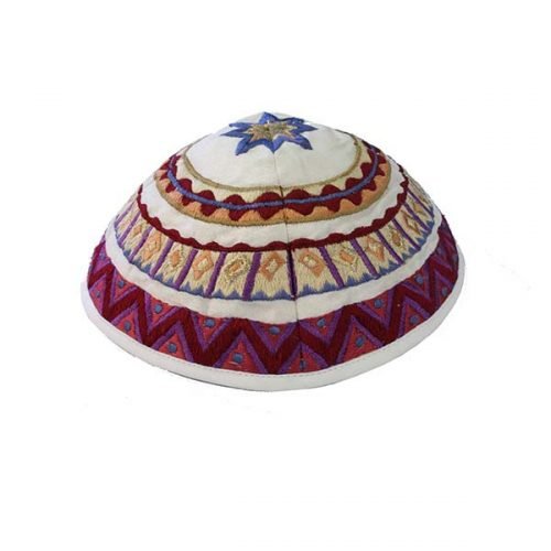 Kippah with Embroidered Geometric Designs, Multicolored – Yair Emanuel