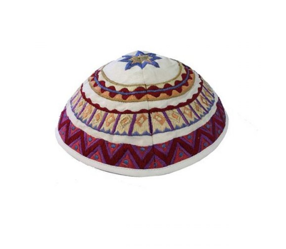 Kippah with Embroidered Geometric Designs, Multicolored – Yair Emanuel