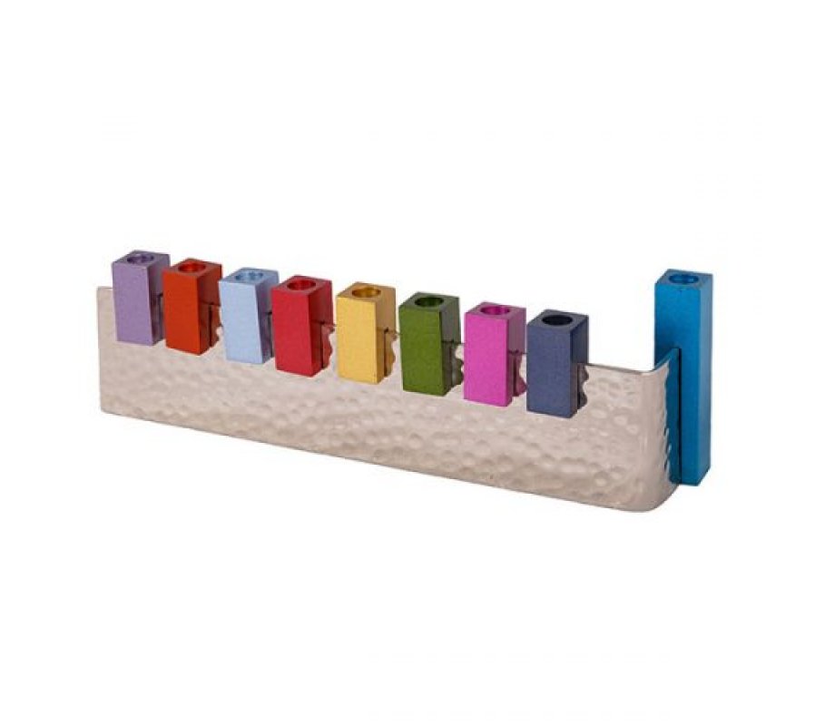 L-Shaped Chanukah Menorah with Cube Candleholders, Multicolored – Yair Emanuel