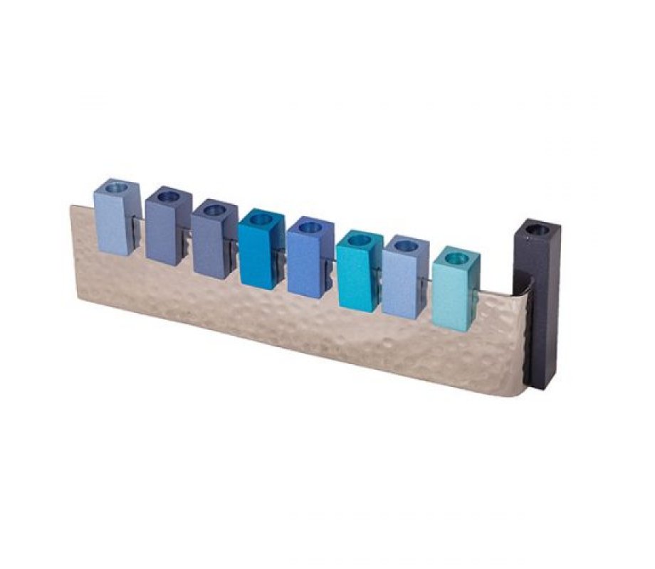 L-Shaped Hanukkah Menorah Cube Candle-holders, Shades of Blue - Yair Emanuel