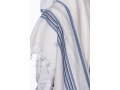 LaMenatzeach Wool Tallit Non Slip Prayer Shawl - Denim Blue and Silver Stripes