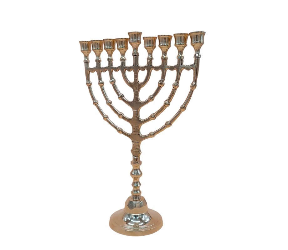 Large Gold Color Chanukah Menorah, Spheres Design - 15 Inches
