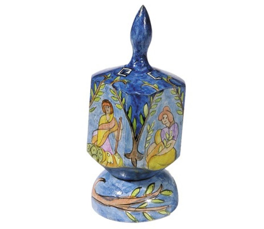 Large Hand Painted Wood Dreidel on Stand, Bible Figures - Yair Emanuel