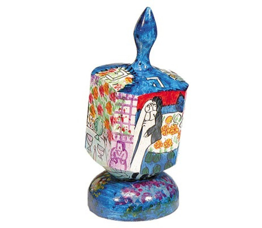 Large Hand Painted Wood Dreidel on Stand, Wedding Images - Yair Emanuel