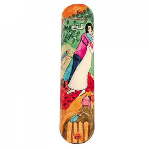 Large Hand Painted Wood Mezuzah Case, Bride and Groom - Yair Emanuel