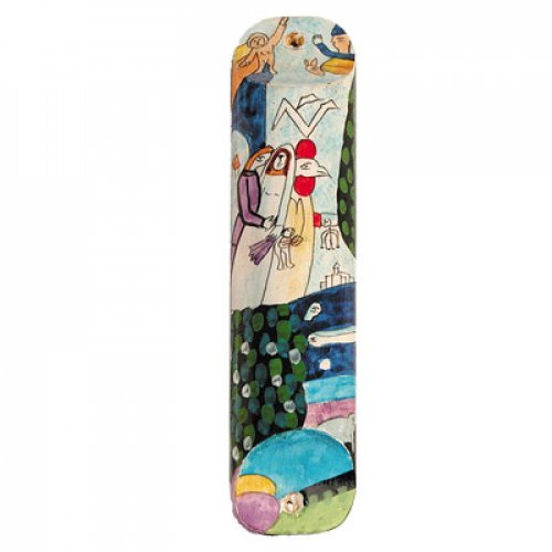 Large Hand Painted Wood Mezuzah Case, Colorful Bride and Groom - Yair Emanuel