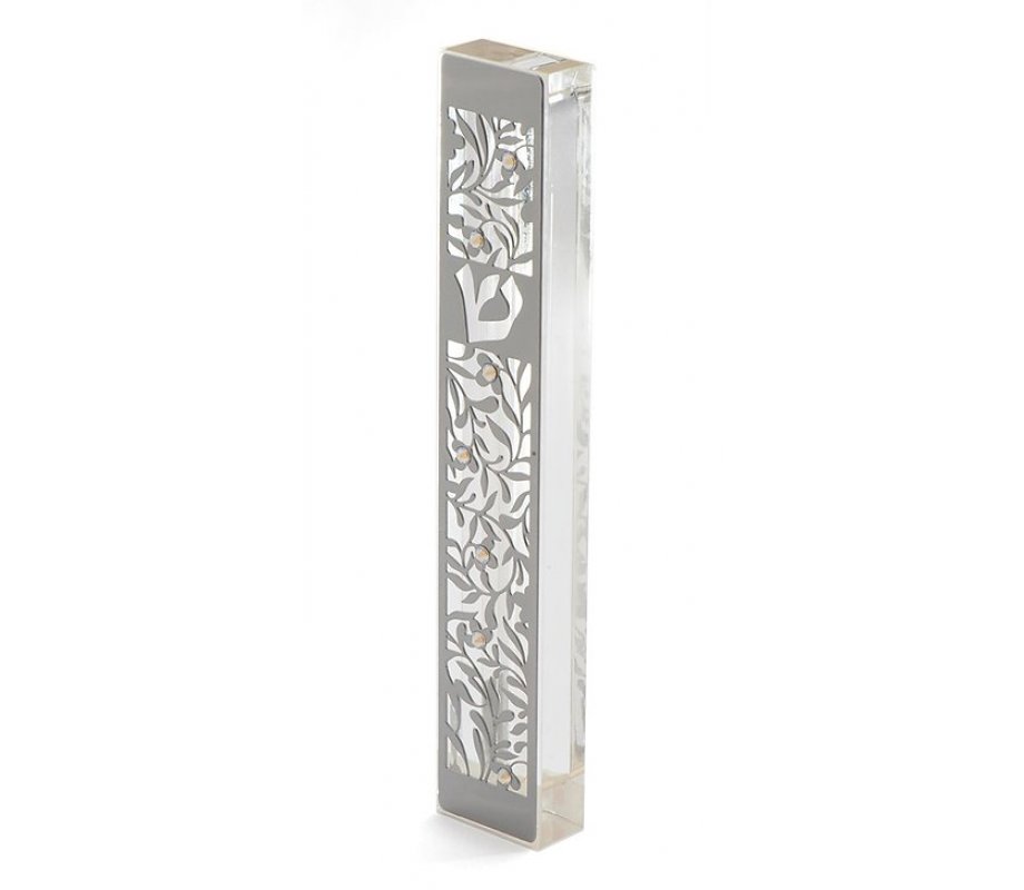 Large Lucite Metal Mezuzah Case Pomegranates Clear Crystals by Dorit