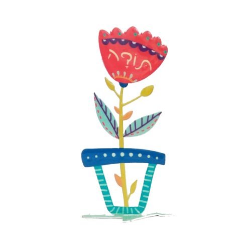 Laser Cut Free Standing Flowerpot with Flower with Todah, Thanks - Yair Emanuel