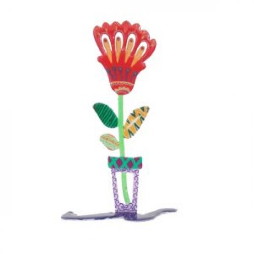 Laser Cut Free Standing Flowerpot with Red Flower and Leaves - Yair Emanuel