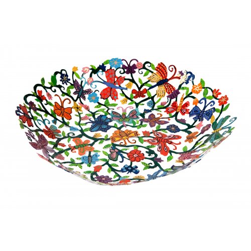 Laser Cut Hand Painted Colorful Bowl, Butterflies - Yair Emanuel