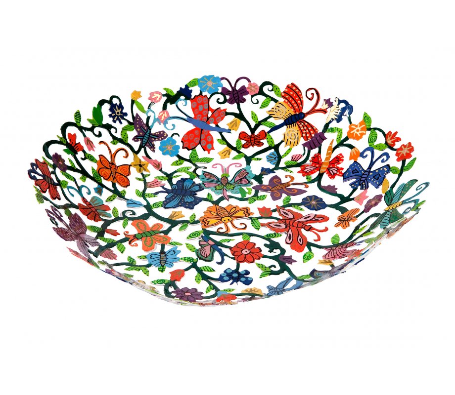 Laser Cut Hand Painted Colorful Bowl, Butterflies - Yair Emanuel