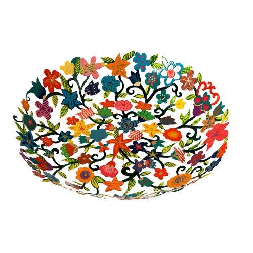 Laser Cut Hand Painted Colorful Bowl, Flowers - Yair Emanuel