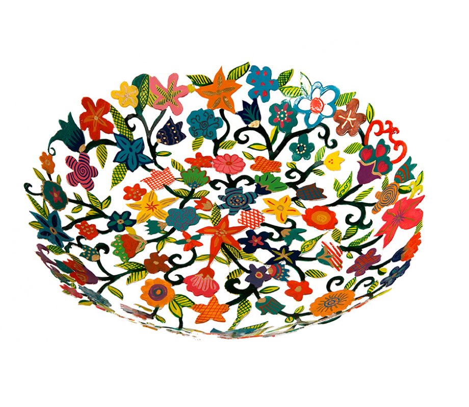 Laser Cut Hand Painted Colorful Bowl, Flowers - Yair Emanuel