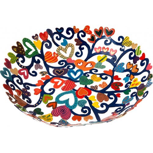 Laser Cut Hand Painted Colorful Bowl, Heart Shapes - Yair Emanuel