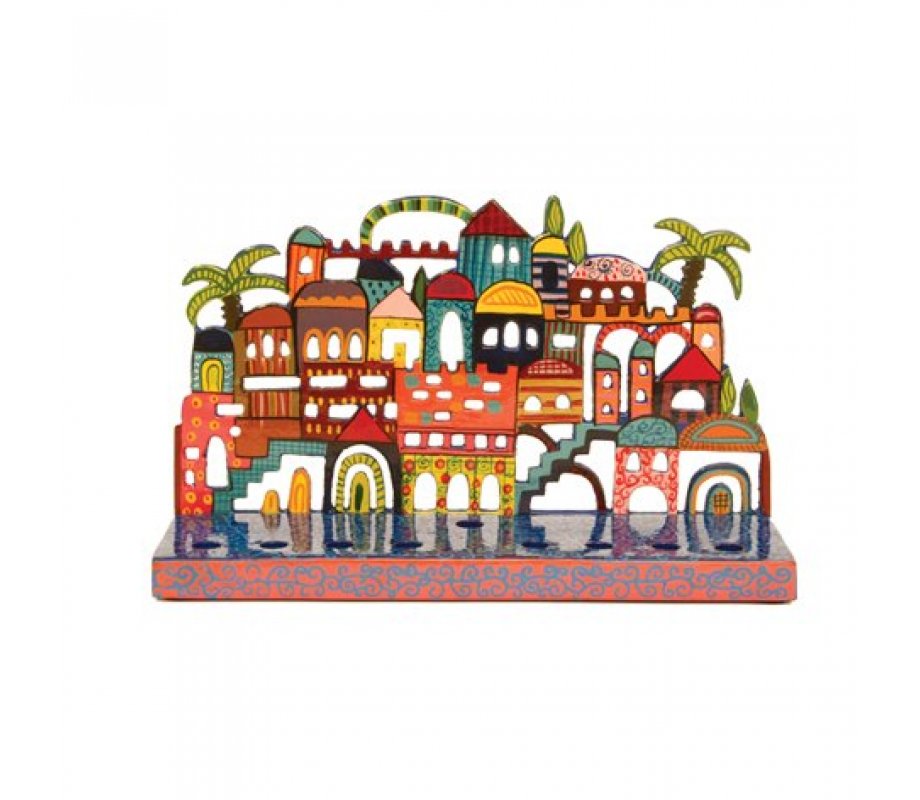 Laser Cut Metal Hanukkah Menorah, Jerusalem Views - Yair Emanuel