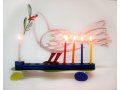 Laser Cut Metal White and Blue Hanukkah Menorah, Peace Dove - David Gerstein