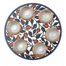 Laser Cut Seder Plate Colorful Pomegranates - Glass Bowls by Dorit Judaica