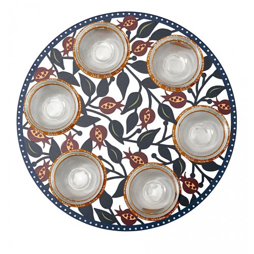 Laser Cut Seder Plate Colorful Pomegranates - Glass Bowls by Dorit Judaica