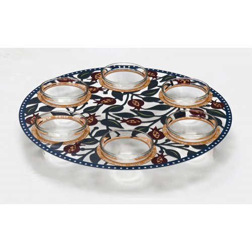 Laser Cut Seder Plate Colorful Pomegranates - Glass Bowls by Dorit Judaica