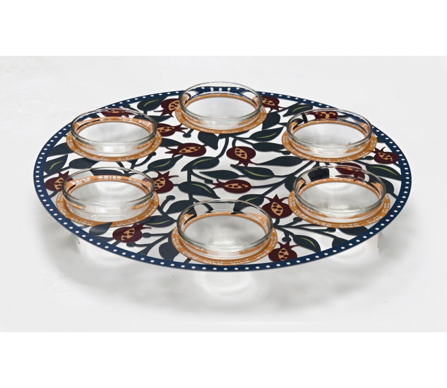 Laser Cut Seder Plate Colorful Pomegranates - Glass Bowls by Dorit Judaica