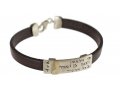 Leather Men Bracelet with Gold Band & Sterling Silver Hebrew Travelers Prayer - Studio Golan