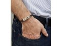 Leather Men Bracelet with Gold Band & Sterling Silver Hebrew Travelers Prayer - Studio Golan