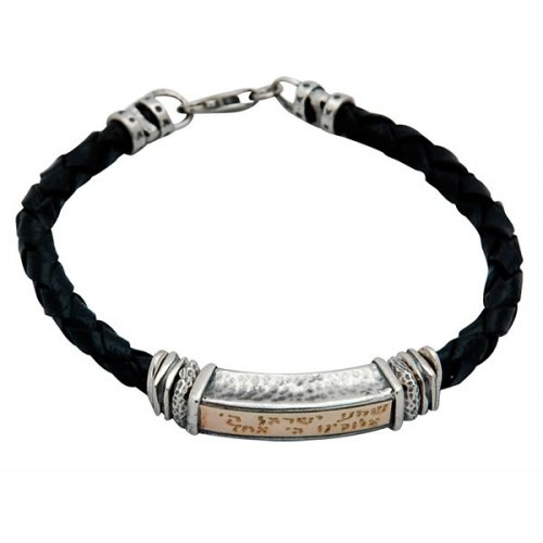 Leather Men's Shema Yisrael Jewish Bracelet