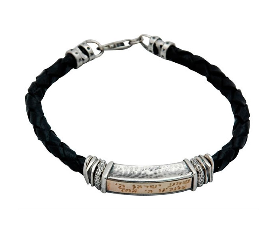 Leather Men's Shema Yisrael Jewish Bracelet