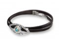 Leather Wrap Kabbalah Bracelet with Turquoise Stone in Silver Eye Image - Ha'Ari