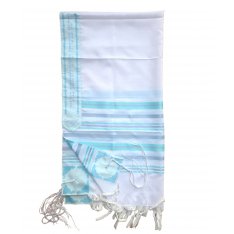 Lightweight Acrylic Tallit Prayer Shawl with Turquoise and Silver Stripes – Noam
