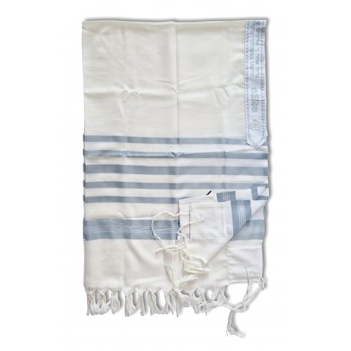 Lightweight Non-slip Wool Tallit Prayer Shawl, Barak Talitania - Light Blue Stripes