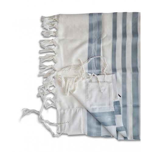 Lightweight Non-slip Wool Tallit Prayer Shawl, Barak Talitania - Light Blue Stripes