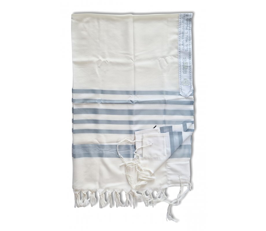 Lightweight Non-slip Wool Tallit Prayer Shawl, Barak Talitania - Light Blue Stripes