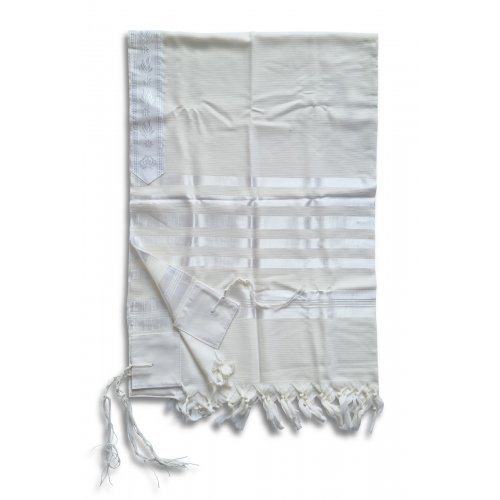 Lightweight Non-slip Wool Tallit Prayer Shawl, Barak from Talitania - White Stripes
