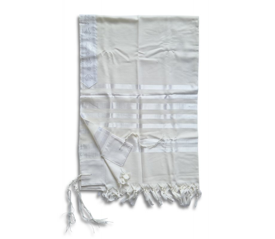 Lightweight Non-slip Wool Tallit Prayer Shawl, Barak from Talitania - White Stripes