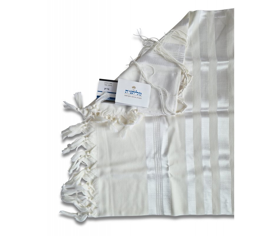 Lightweight Non-slip Wool Tallit Prayer Shawl, Barak from Talitania - White Stripes